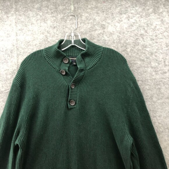 Banana Republic 1/4 Button Sweater Mens XL Forest Green Ribbed Cotton Chunky - Picture 3 of 10